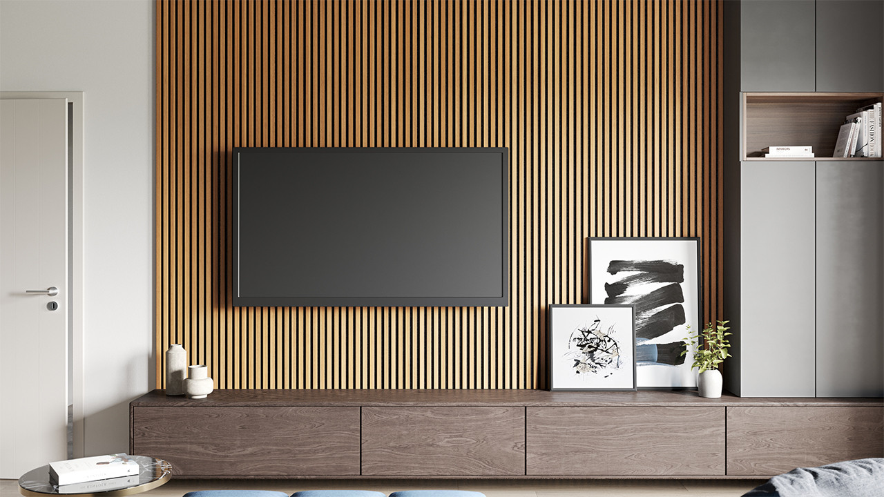 Panneau acoustique 2600 x 400 mm chêne naturel - Feutre acoustique noir -  Revêtement mural